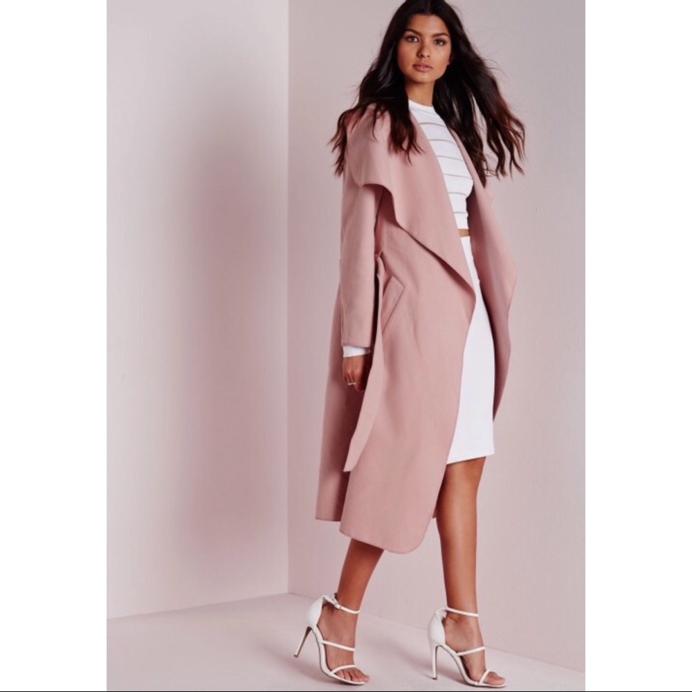 missguided belted waterfall coat mauve